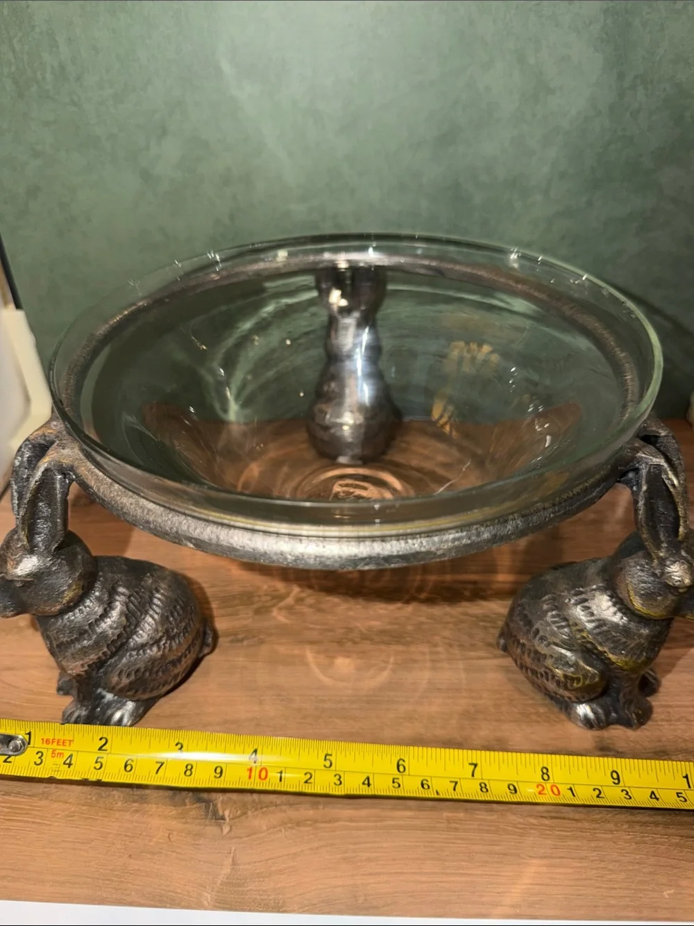 Pottery Barn Glass Bowl on Decorative Rabbit metal Pedestal